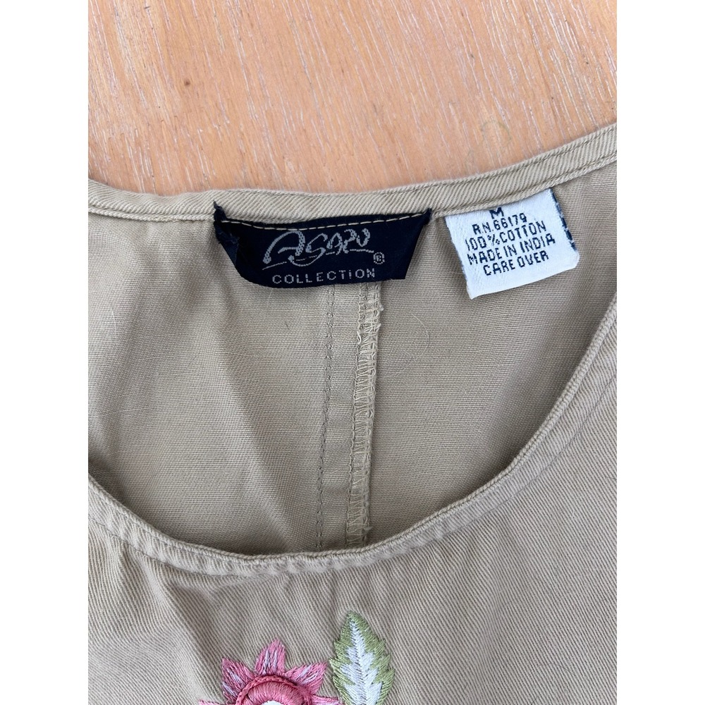 VTG Asari Shirt Jumper Dress Sz M‎ Tan Cotton Embroidered Shisha Mirror Cottage - Picture 7 of 7